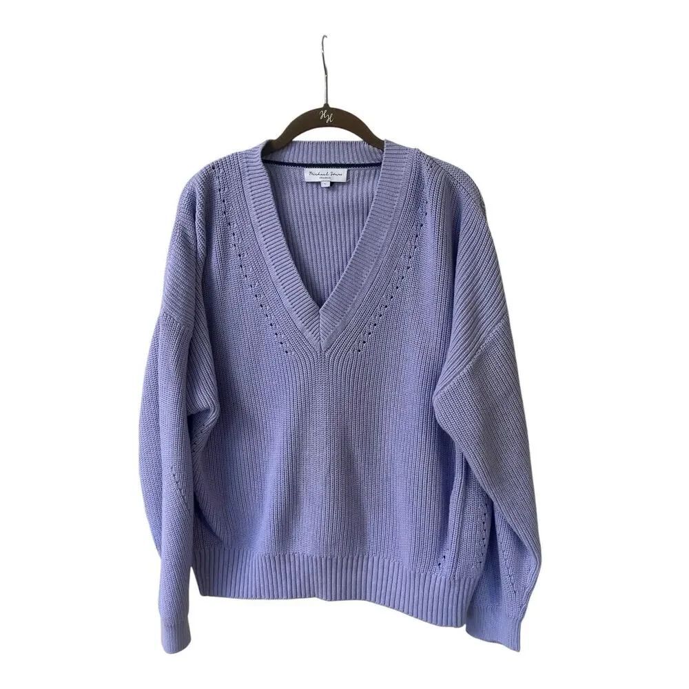 Michael Stars pull-over V-neck sweater lavender color 100% cotton Sz Large